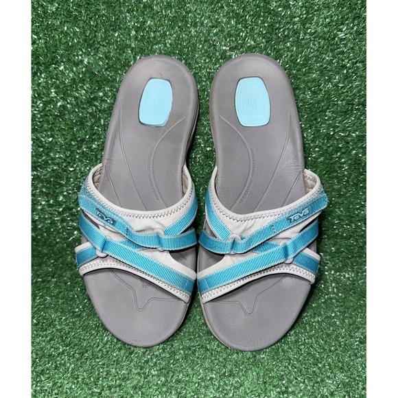 Teva Tirra Slide Women's Size 7 1003990 Sandals Blue Grey Slip-On Spider Rubber - Picture 6 of 9